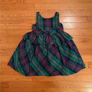 Janie and Jack Emerald and Navy Tartan Plaid Tulle Peplum Holiday Dress